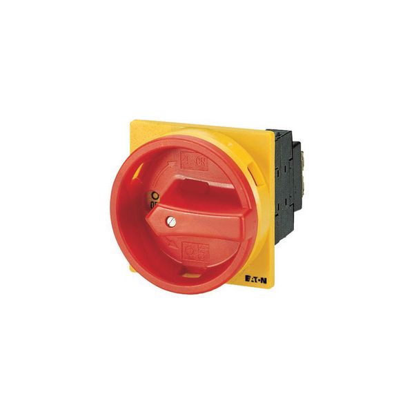 Main switch, P1, 32 A, flush mounting, 3 pole, 2 N/O, 2 N/C, Emergency switching off function, With red rotary handle and yellow locking ring image 3