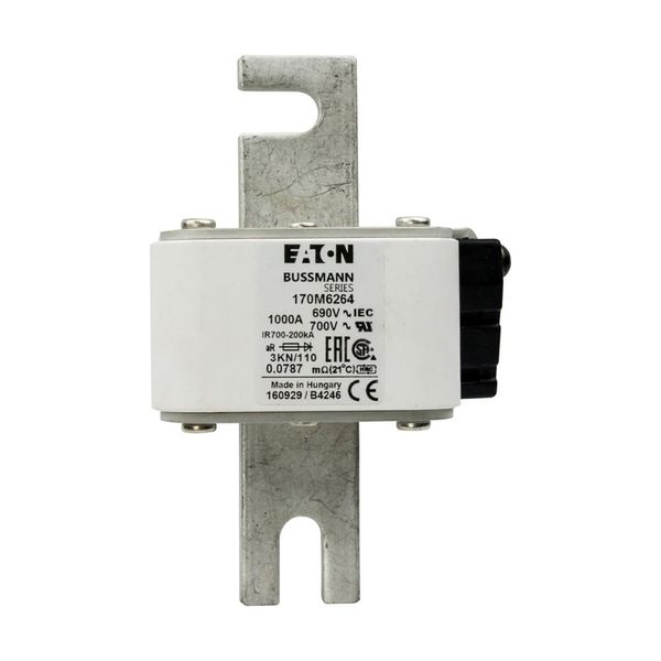 Fuse-link, high speed, 1000 A, AC 690 V, DIN 3, 76 x 92 x 139 mm, aR, DIN, IEC, single indicator image 13