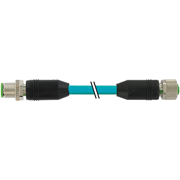 M12 male 0°/M12 fem. 0° B-cod. PUR AWG24+22 shielded bu+drag-ch 0.3m image 1