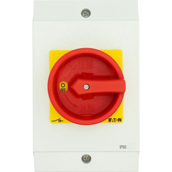 Main switch, P1, 32 A, surface mounting, 3 pole, Emergency switching off function, With red rotary handle and yellow locking ring, Lockable in the 0 ( image 33
