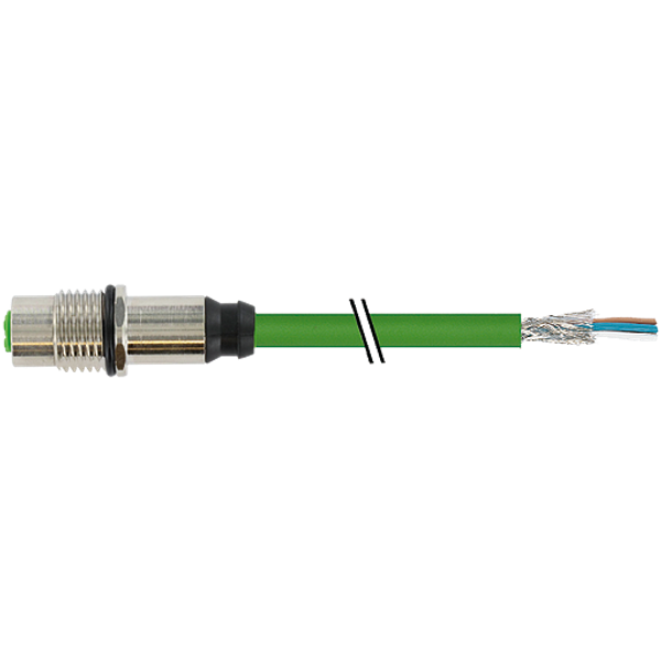 M12 fem. recept. D-cod. rear PUR 1x4xAWG22 shielded gn+drag-ch 2m image 1