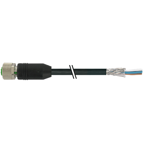 M12 fem. 0° A-cod. with cable PUR 8x0.25 shielded bk+drag-ch 1m image 1