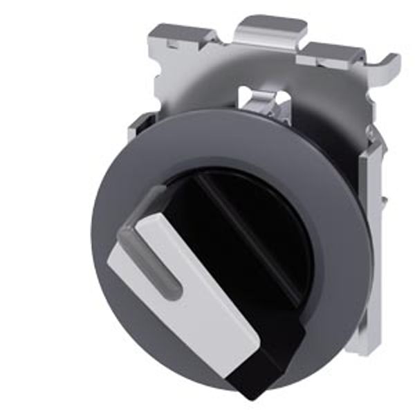 Selector switch, illuminable, 30 mm, round, Metal, matte, white, selector switch, short, front ring for flush installation, 2 switch positions O-I, latching,  3SU1062-2DF60-0AA0-Z Y19 image 1