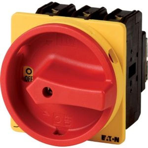 Main switch, P3, 100 A, flush mounting, 3 pole + N, 1 N/O, 1 N/C, Emergency switching off function, With red rotary handle and yellow locking ring, Lo image 2