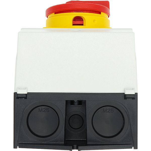 Main switch, T3, 32 A, surface mounting, 3 contact unit(s), 6 pole, Emergency switching off function, With red rotary handle and yellow locking ring, image 51