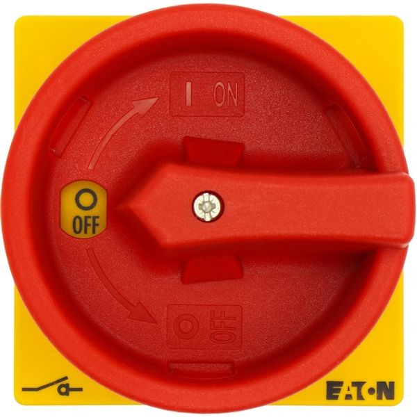 Main switch, T0, 20 A, flush mounting, 2 contact unit(s), 3 pole, 1 N/O, Emergency switching off function, With red rotary handle and yellow locking r image 3