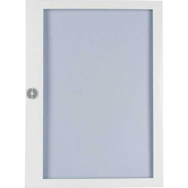 Flush mounted steel sheet door white, transparent with Profi Line handle for 24MU per row, 2 rows image 1