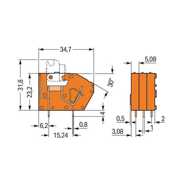 Stackable PCB terminal block with knife disconnect 2.5 mm² orange image 3