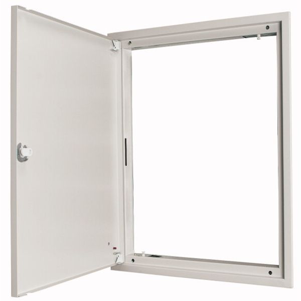 Flush-mounting door frame with sheet steel door and three-point turn-lock for 3-component system, W = 600 mm, H = 1260 mm, white image 1