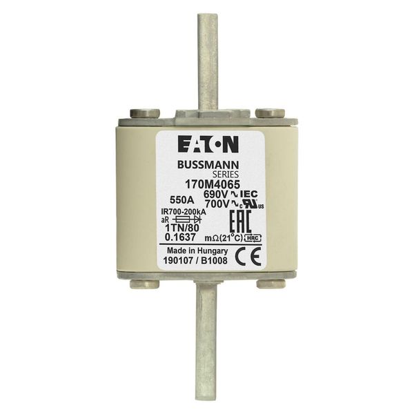 Fuse-link, high speed, 550 A, AC 690 V, DIN 1, 53 x 66 x 108 mm, aR, DIN, IEC, single indicator image 15