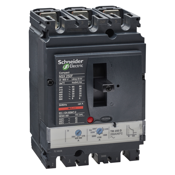 circuit breaker ComPact NSX250F, 36 kA at 415 VAC, TMD trip unit 250 A, 3 poles 3d image 4