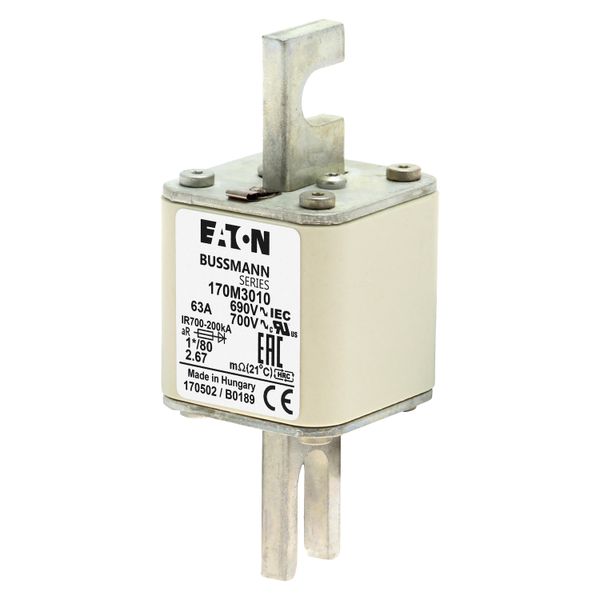 Fuse-link, high speed, 50 A, AC 690 V, compact DIN 1, 45 x 45 x 104 mm, aR, DIN, IEC, single indicator image 10