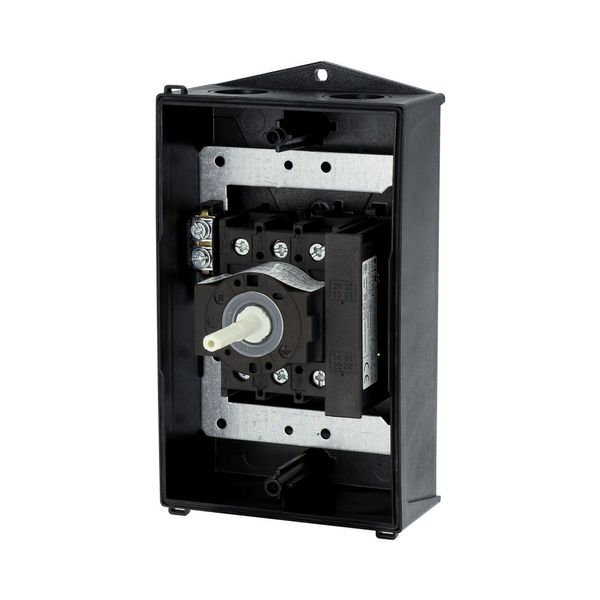 Main switch, P1, 25 A, surface mounting, 3 pole, 1 N/O, 1 N/C, STOP function, With black rotary handle and locking ring, Lockable in the 0 (Off) posit image 48