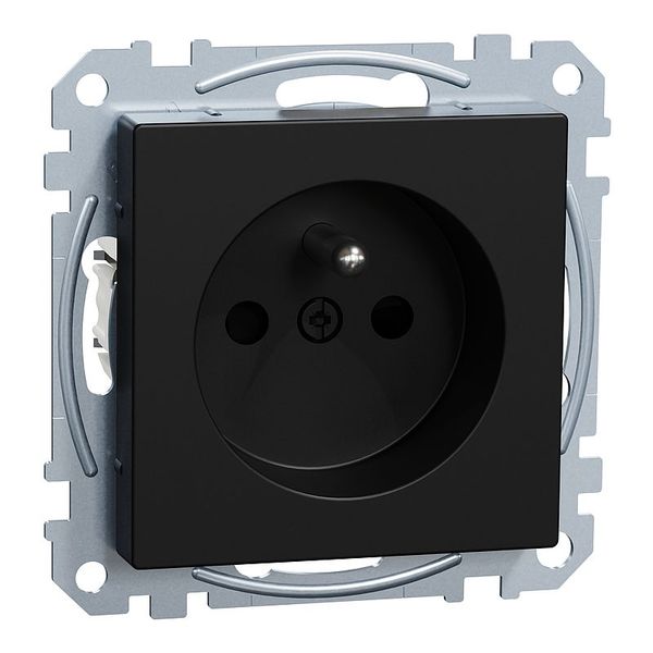 Socket with protective contact pin, screw lift terminals, touch protection, matt black, system M image 1