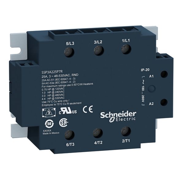 Harmony, Solid state relay, 25 A, panel mount, zero voltage switching, thermal pad, input 90…140 V AC, output 48…530 V AC image 1