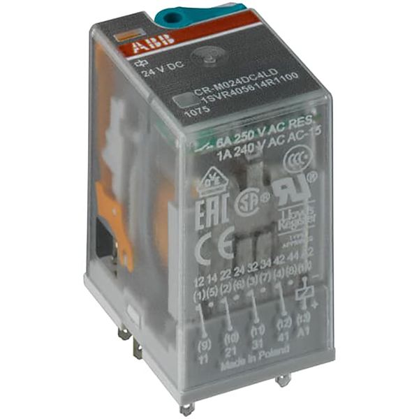 CR-M012DC4LD Pluggable interface relay 4c/o, A1-A2=12VDC, 250V/6A, LED image 1
