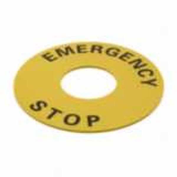 Legend plate, emergency stop, 60 mm dia., round, yellow image 1
