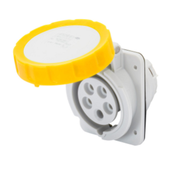 10° ANGLED FLUSH-MOUNTING SOCKET-OUTLET HP - IP66/IP67 - 3P+N+E 16A 100-130V 50/60HZ - YELLOW - 4H - SCREW WIRING image 1