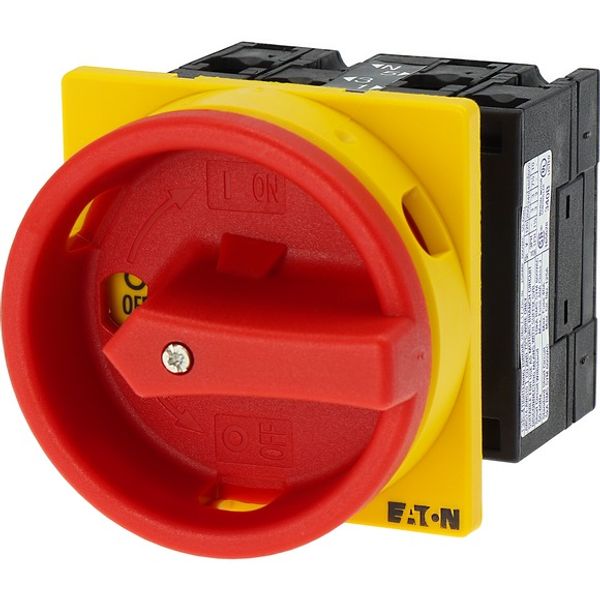 Main switch, T3, 32 A, flush mounting, 2 contact unit(s), 3 pole + N, Emergency switching off function, With red rotary handle and yellow locking ring image 5
