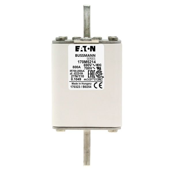 Fuse-link, high speed, 800 A, AC 690 V, DIN 2, 61 x 75 x 138 mm, aR, DIN, IEC, single indicator image 2