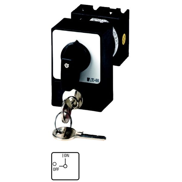 Changeoverswitches, T0, 20 A, flush mounting, 4 pole, with black thumb grip and front plate, Cylinder lock SVA image 1