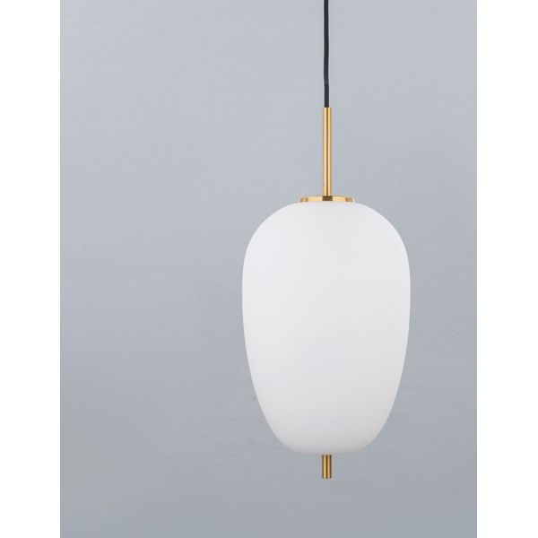 Opal Glass  Brass Gold Metal  Black Fabric Wire  LED E27 1x12 Watt 230 Volt  IP20 Bulb Excluded  D: 27 H1: 40 H2: 120 cm Adjustable Height image 1