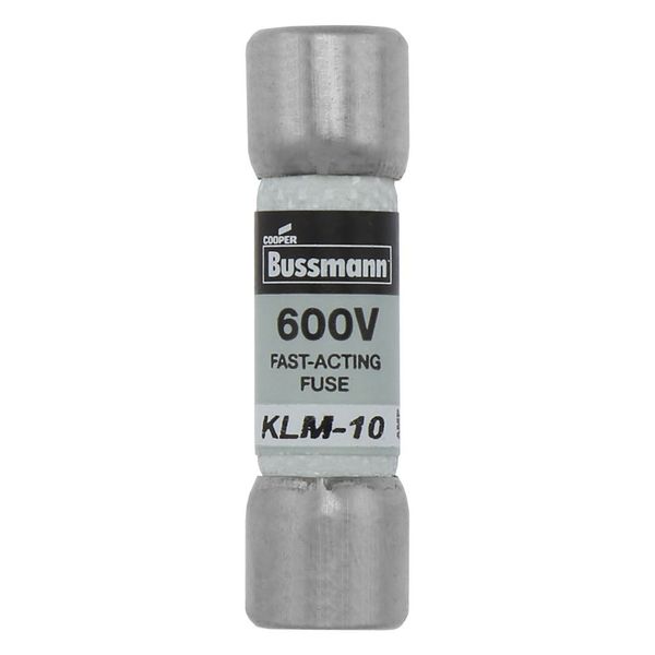 Eaton Bussmann series KLM fuse, 600 Vac, 600 Vdc, 10A, 100 kAIC at 600 Vac, 50 kAIC at 600 Vdc, Non Indicating, Fast acting, Ferrule end X ferrule end, Melamine tube, Nickel-plated bronze endcap image 2