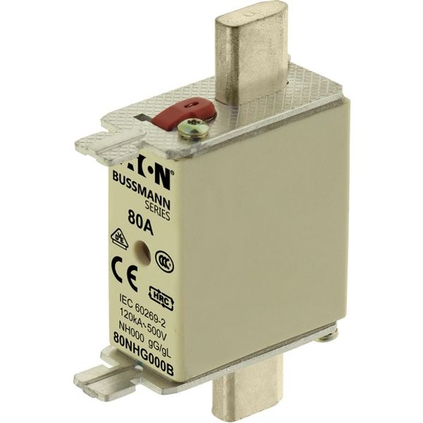 Fuse-link, LV, 80 A, AC 500 V, NH000, gL/gG, IEC, dual indicator, live gripping lugs image 3