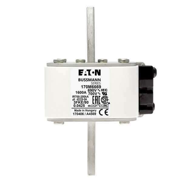 Fuse-link, high speed, 1600 A, AC 690 V, size 3, 76 x 92 x 135 mm, aR, IEC, UL, single indicator image 2