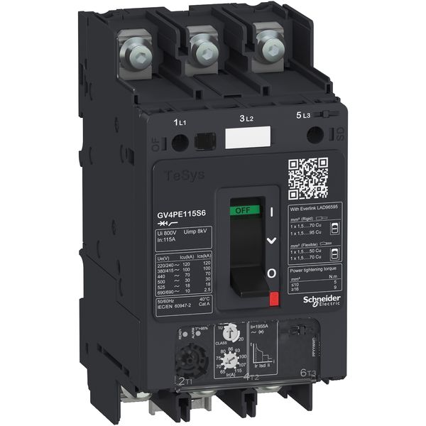 Motor circuit breaker, TeSys GV4, 3P, 115A, Icu 100kA, thermal magnetic, lugs terminals image 3