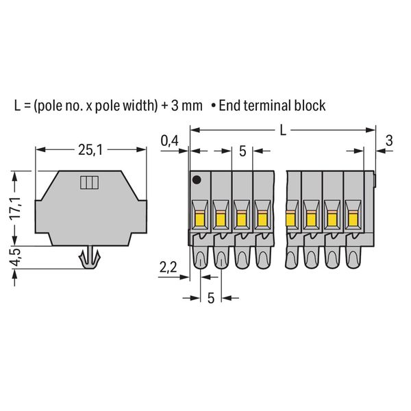 2-conductor terminal strip without push-buttons with snap-in mounting image 1