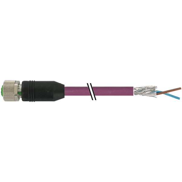 M12 fem. 0° B-cod. with cable PUR 1x2xAWG24 shielded vt+drag-ch 7.5m image 1