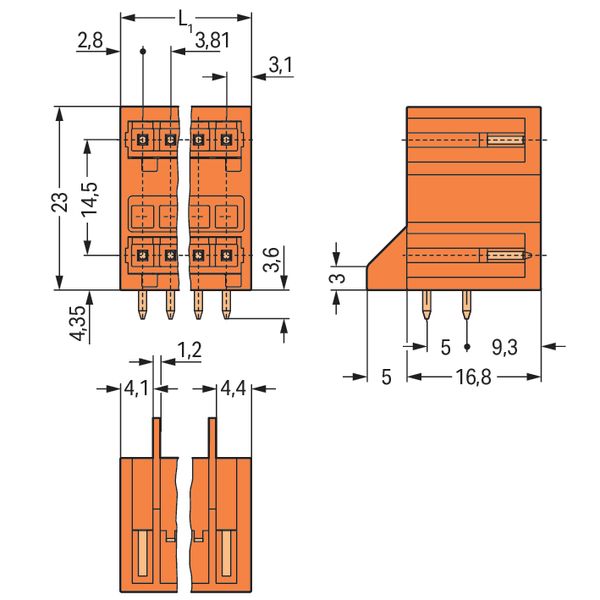 THT double-deck male header 1.0 x 1.0 mm solder pin angled orange image 5