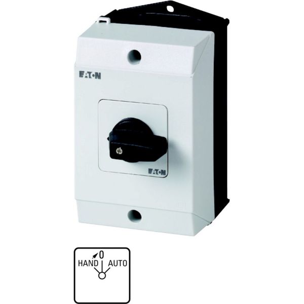 Changeover switches, T0, 20 A, surface mounting, 1 contact unit(s), Contacts: 2, With spring-return from HAND, 45 °, momentary/maintained, HAND>0-AUTO image 6