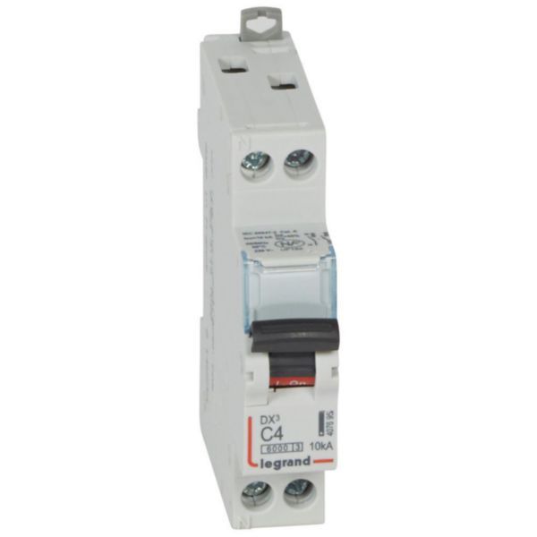 DX³6000 10kA high inlet and low outlet U+N screw circuit breaker 230V~ - 4A - curve C - 1 module image 1