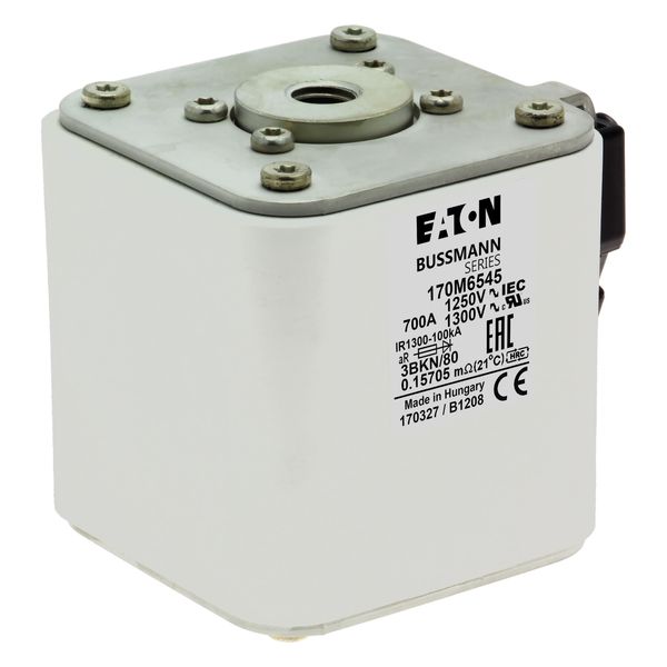 Fuse-link, high speed, 700 A, AC 1250 V, size 3, 76 x 92 x 83 mm, aR, IEC, UL, single indicator image 20