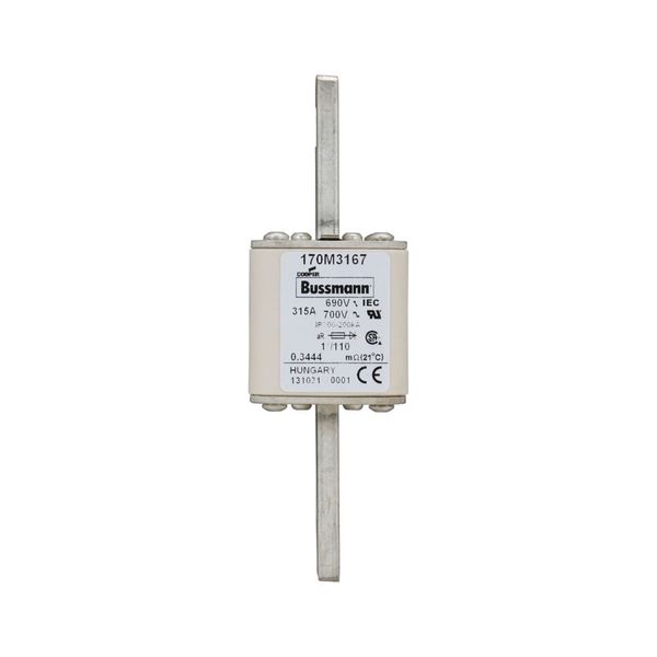 Fuse-link, high speed, 315 A, AC 690 V, compact size 1, 45 x 45 x 134 mm, aR, DIN, IEC, single indicator image 3