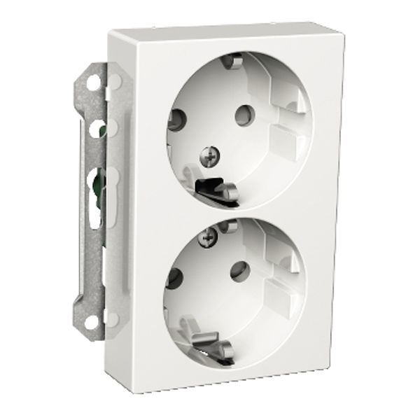 Exxact double socket-outlet centre-plate high two-circuits screwless white image 3