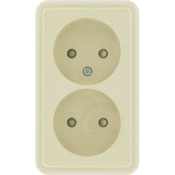Surface mount socket outlet without earth, 2-fold,withshutter, cream- white image 1