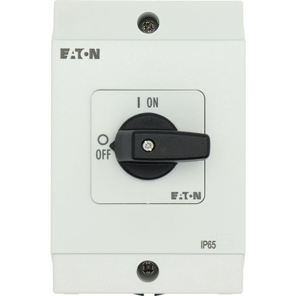 On-Off switch, T0, 20 A, surface mounting, 2 contact unit(s), 3 pole, with black thumb grip and front plate image 4