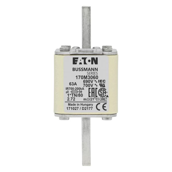 Fuse-link, high speed, 63 A, AC 690 V, compact DIN 1, 45 x 58 x 104 mm, aR, DIN, IEC, single indicator image 16