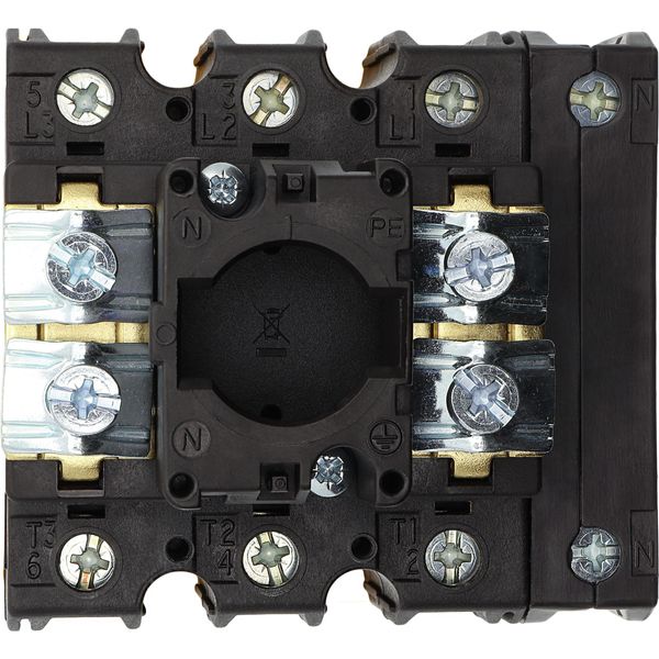 Main switch, P3, 100 A, flush mounting, 3 pole + N, Emergency switching off function, With red rotary handle and yellow locking ring, Lockable in the image 32