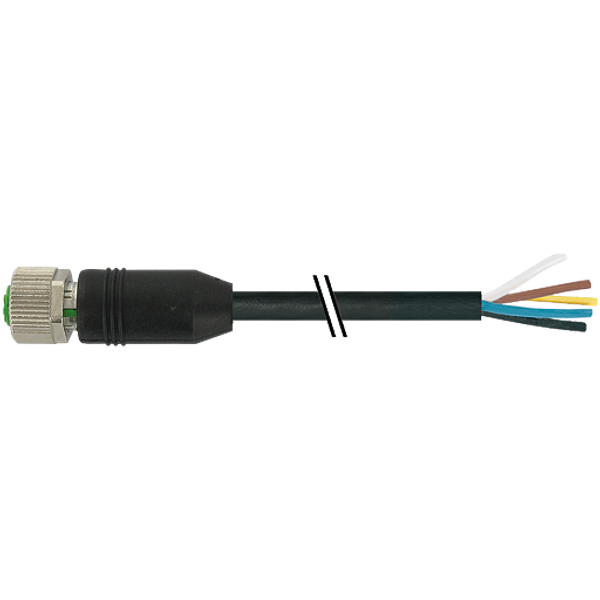 M12 female 0° A-cod. with cable PUR 8x0.25 bk UL/CSA+drag ch. 0.5m image 1