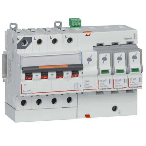 Surge protector with integrated short circuit protection typeT2 Imax 20kA - 3P+N 320V~ - 8 modules image 1