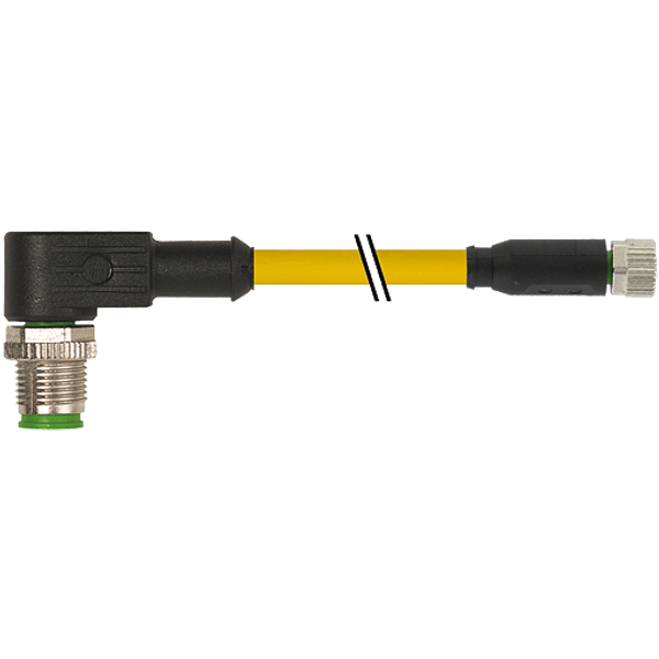 M12 male 90° / M8 female 0° A-cod. PUR 3x0.25 ye +robot+drag ch. 1.5m image 1