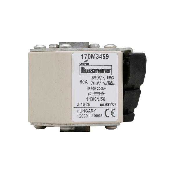 Fuse-link, high speed, 50 A, AC 690 V, compact size 1, 45 x 59 x 51 mm, aR, IEC, UL, single indicator image 7