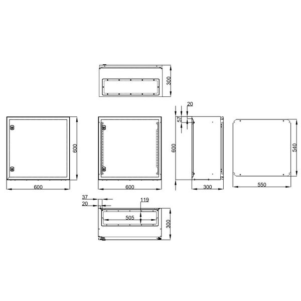 Wall-mounted enclosure 1 door IP65 H=600 W=600 D=300 mm image 2