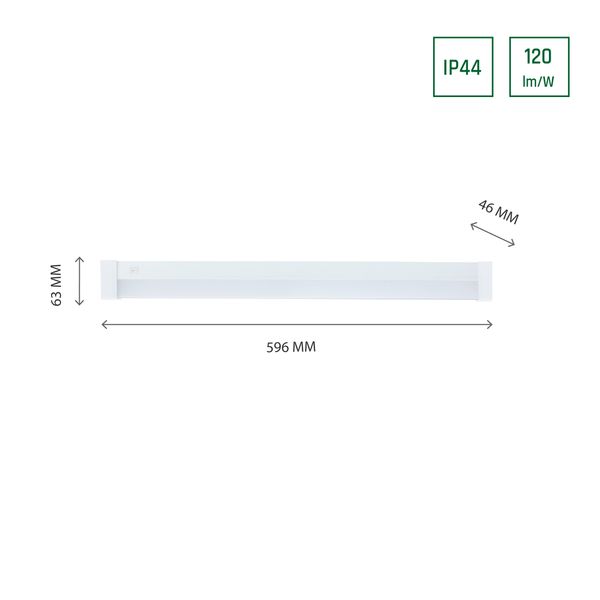 AQUATICA 15W NW 230V 150st IP44 596x46x63 WHITE square ends, switch image 2