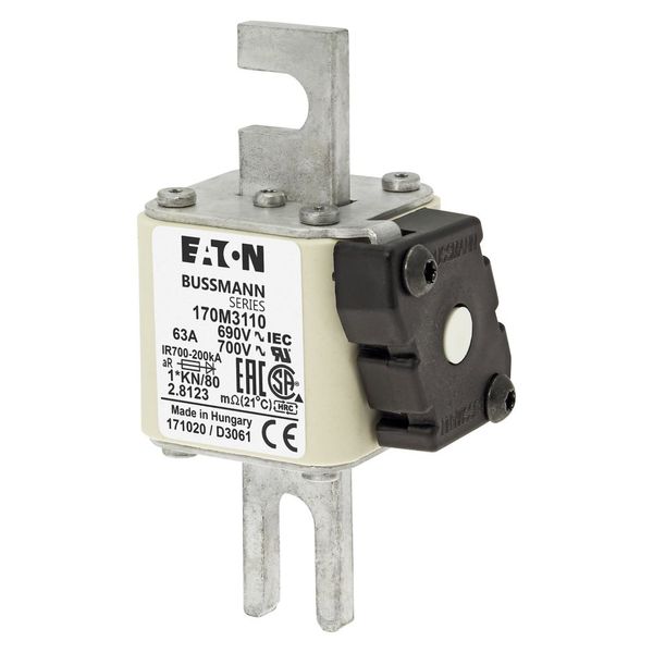 Fuse-link, high speed, 63 A, AC 690 V, compact DIN 1, 45 x 59 x 104 mm, aR, DIN, IEC, single indicator image 12