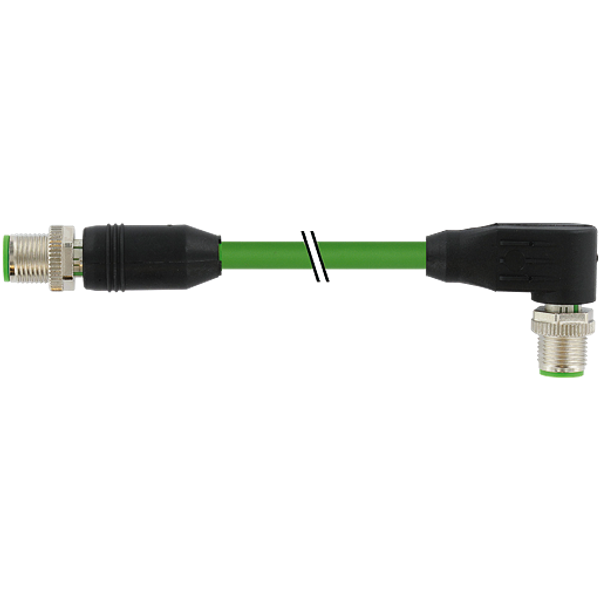 M12 male 0°/M12 male 90° X-cod. 135° PUR 4x2xAWG26 shielded gn 5m image 1